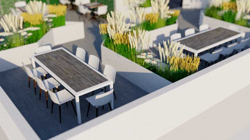 Sketchup renderings for a rooftop terrace at NYU